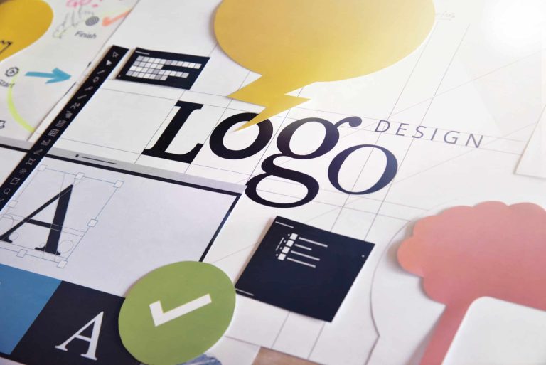 Concept for logo design and development, branding, graphic design services, creative workflow