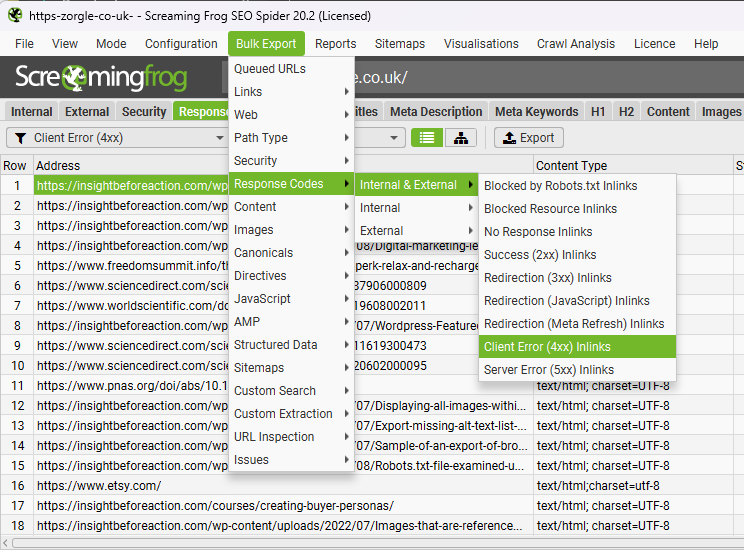 Bulk export your urls to deal with them easier within an excel file
