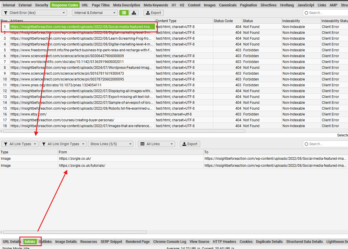 Use of inlinks to find teh page that has the broken link