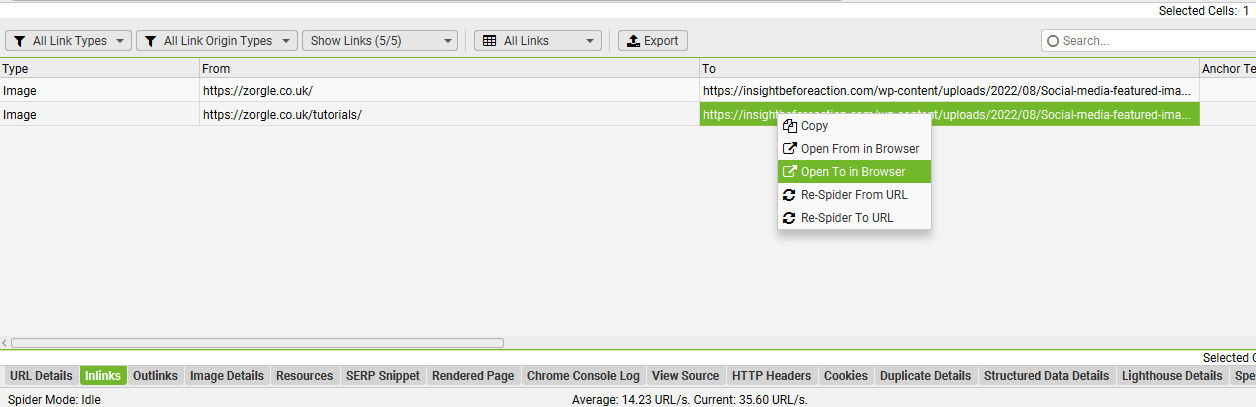url shows where the link opens up