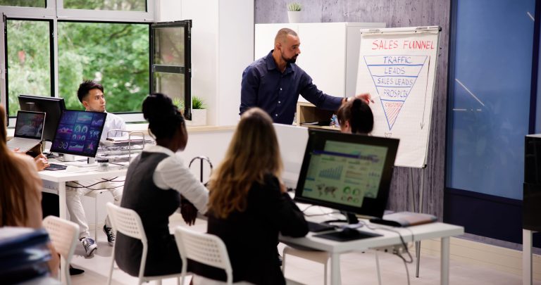 Consultant explaining a sales funnel and its purpose