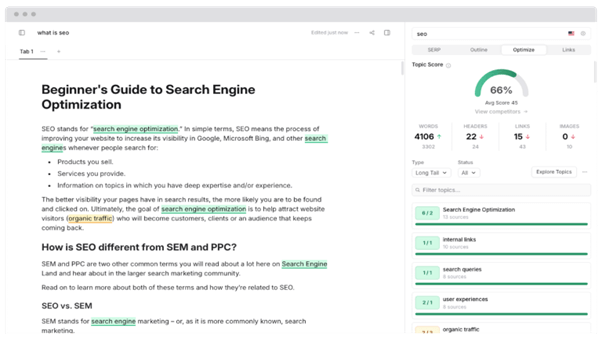 Screengrab of how frase can be used to optimise your content