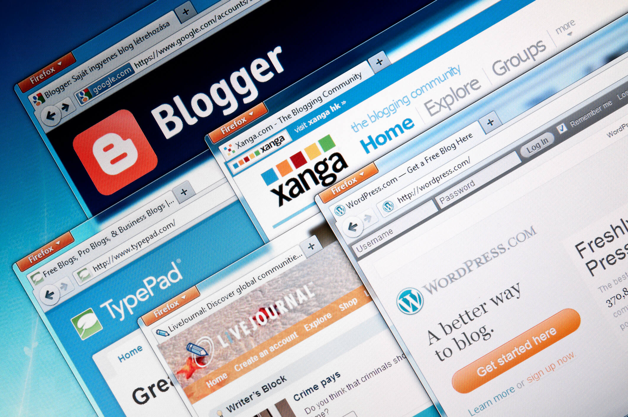 blog publishing service web sites.
