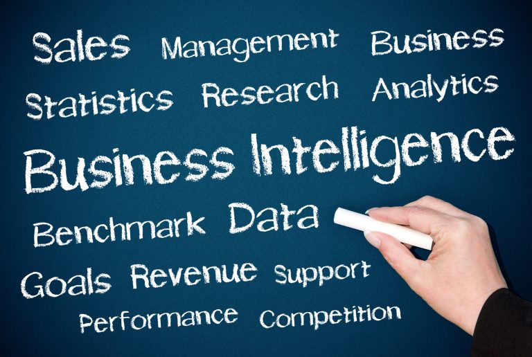 The basics of business intelligence written on a board